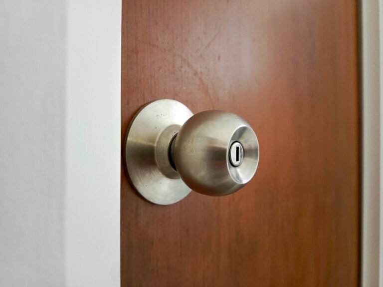 Close,Up,Silver,Handle,Knob,With,Wooden,Door,And,White